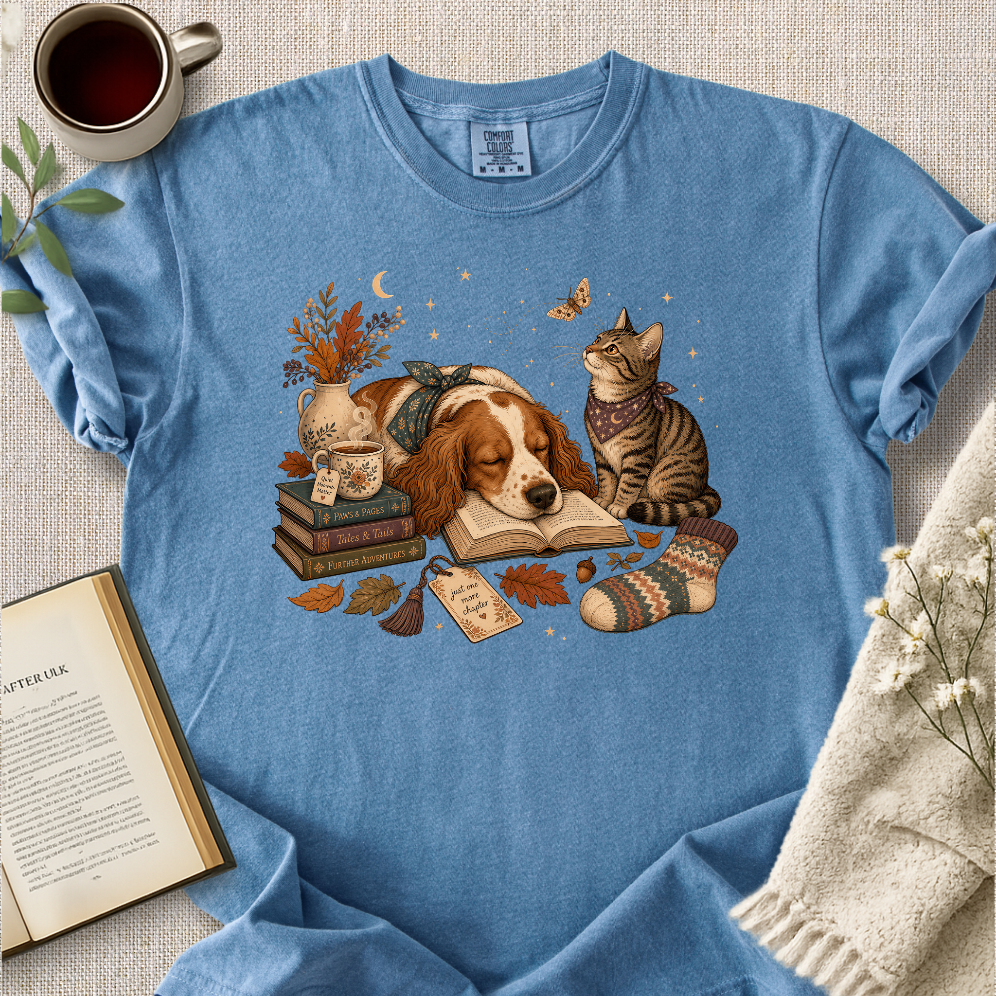 Cozy Dog Cat Reading Cozy Tee