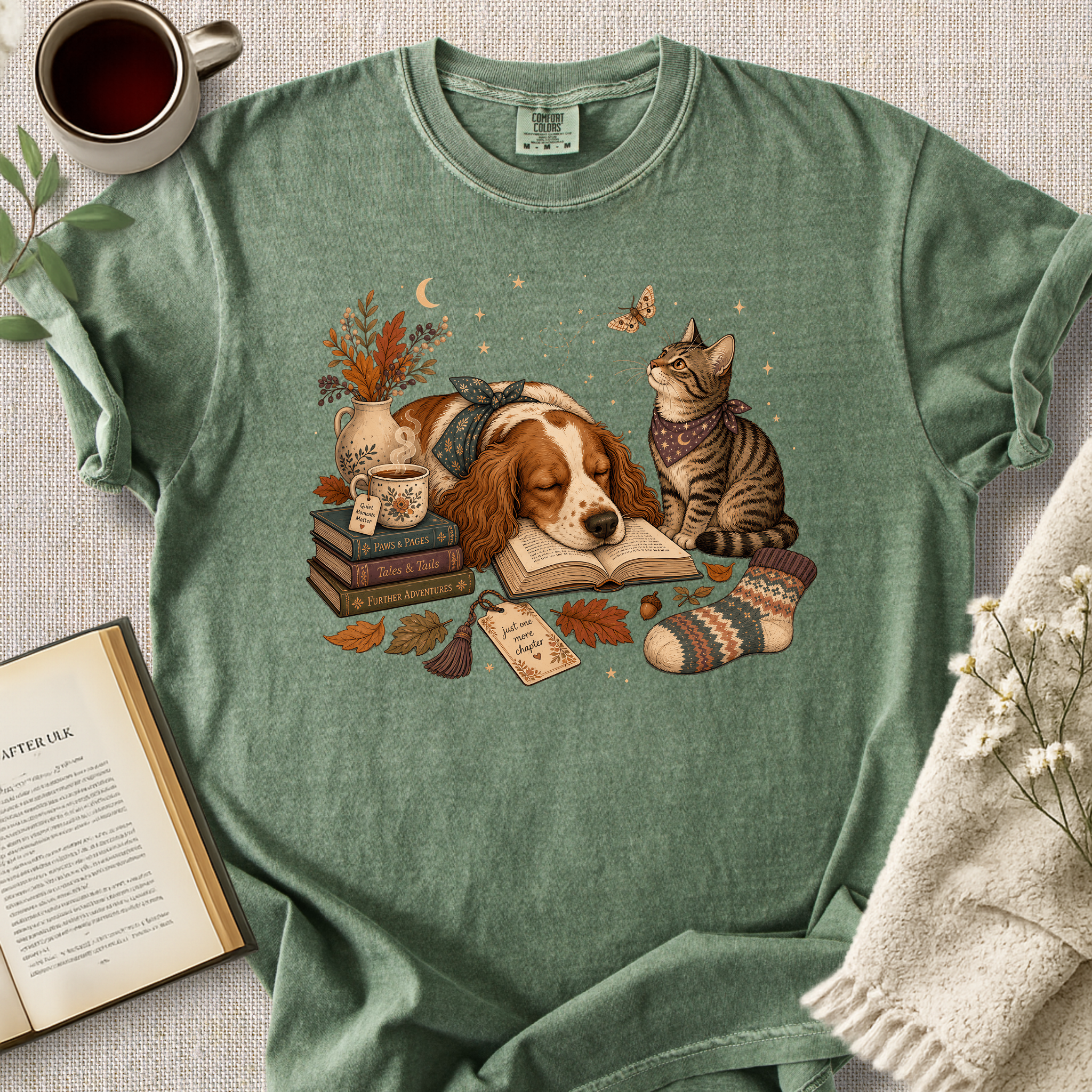Cozy Dog Cat Reading Cozy Tee