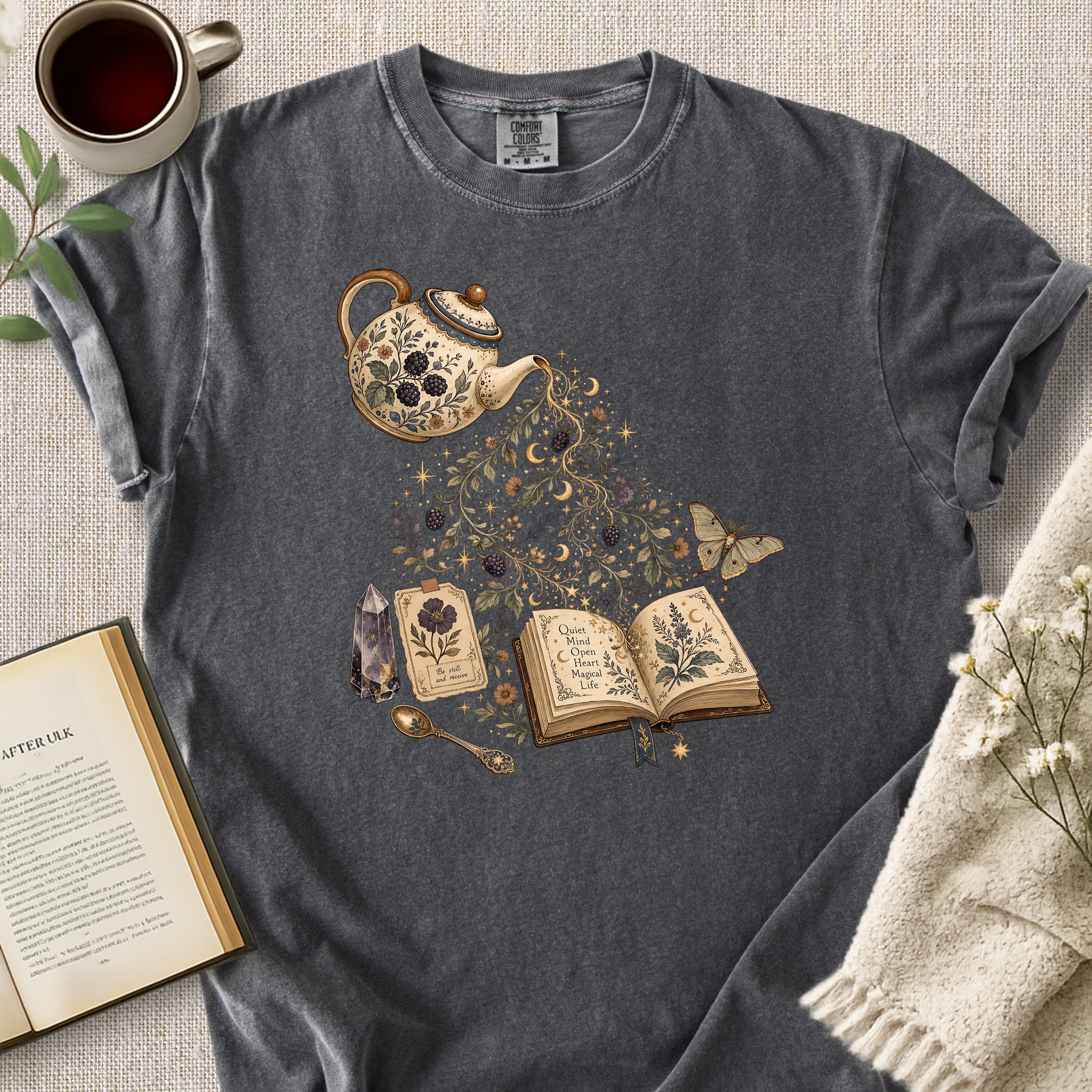 Tea Ritual Celestial Book Cozy Tee