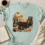 Celestial Library Lamp Cat Cozy Tee