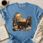 Celestial Library Lamp Cat Cozy Tee
