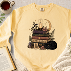 Mystical Book Stack Black Cat Garment-Dyed Comfort Sweatshirt