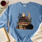 Mystical Book Stack Black Cat Garment-Dyed Comfort Sweatshirt