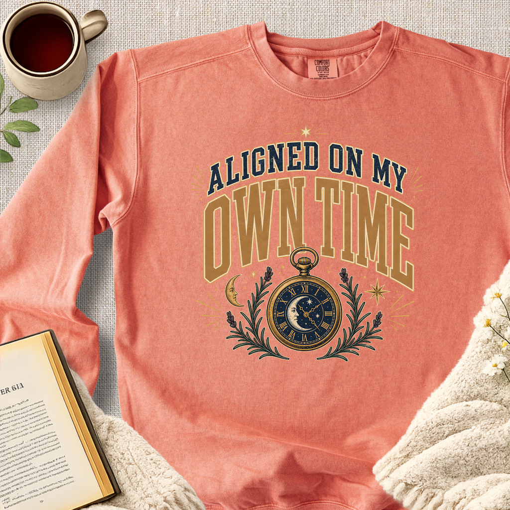 "Aligned On My Own Time" Garment-Dyed Comfort Sweatshirt