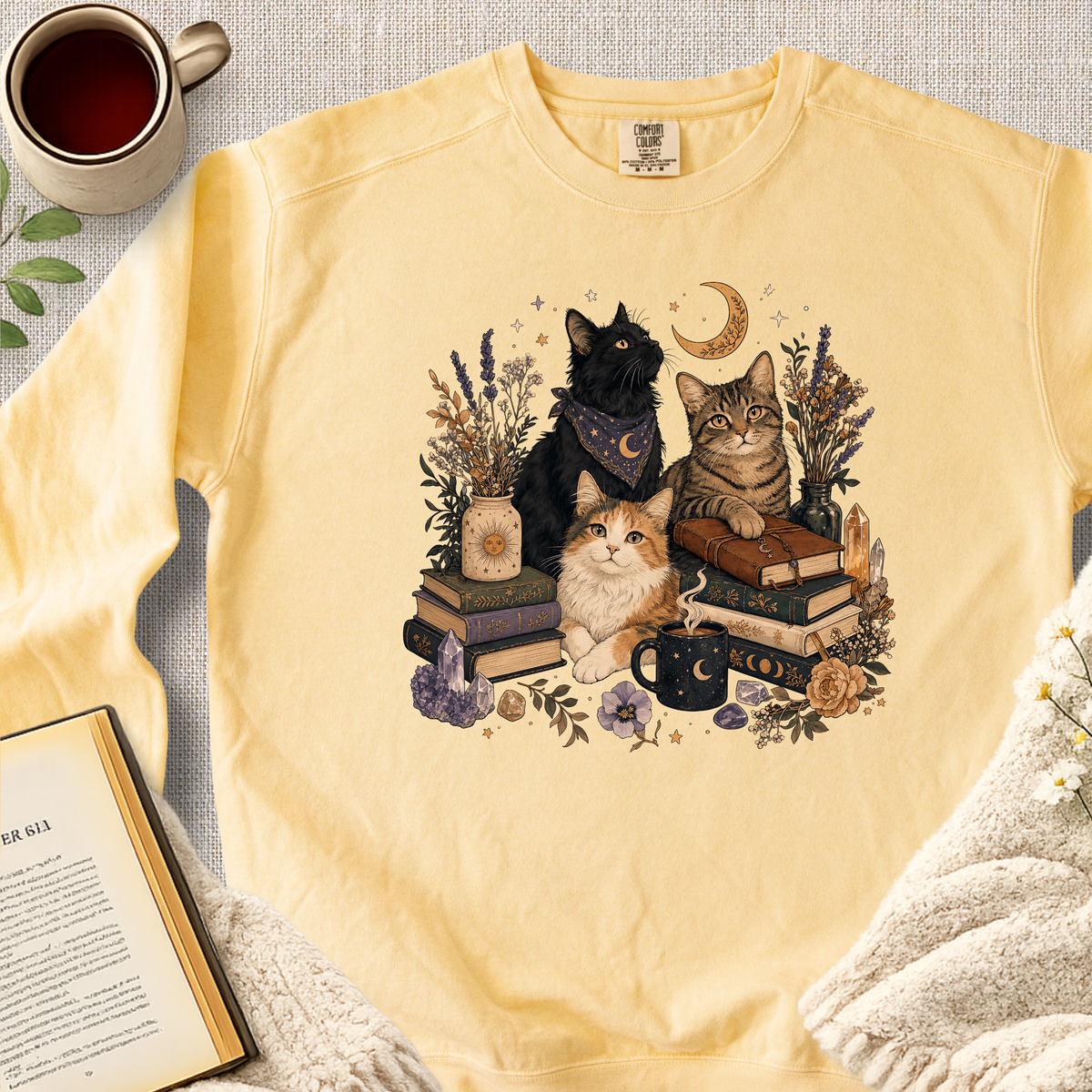 Mystical Reader Cats Garment-Dyed Comfort Sweatshirt
