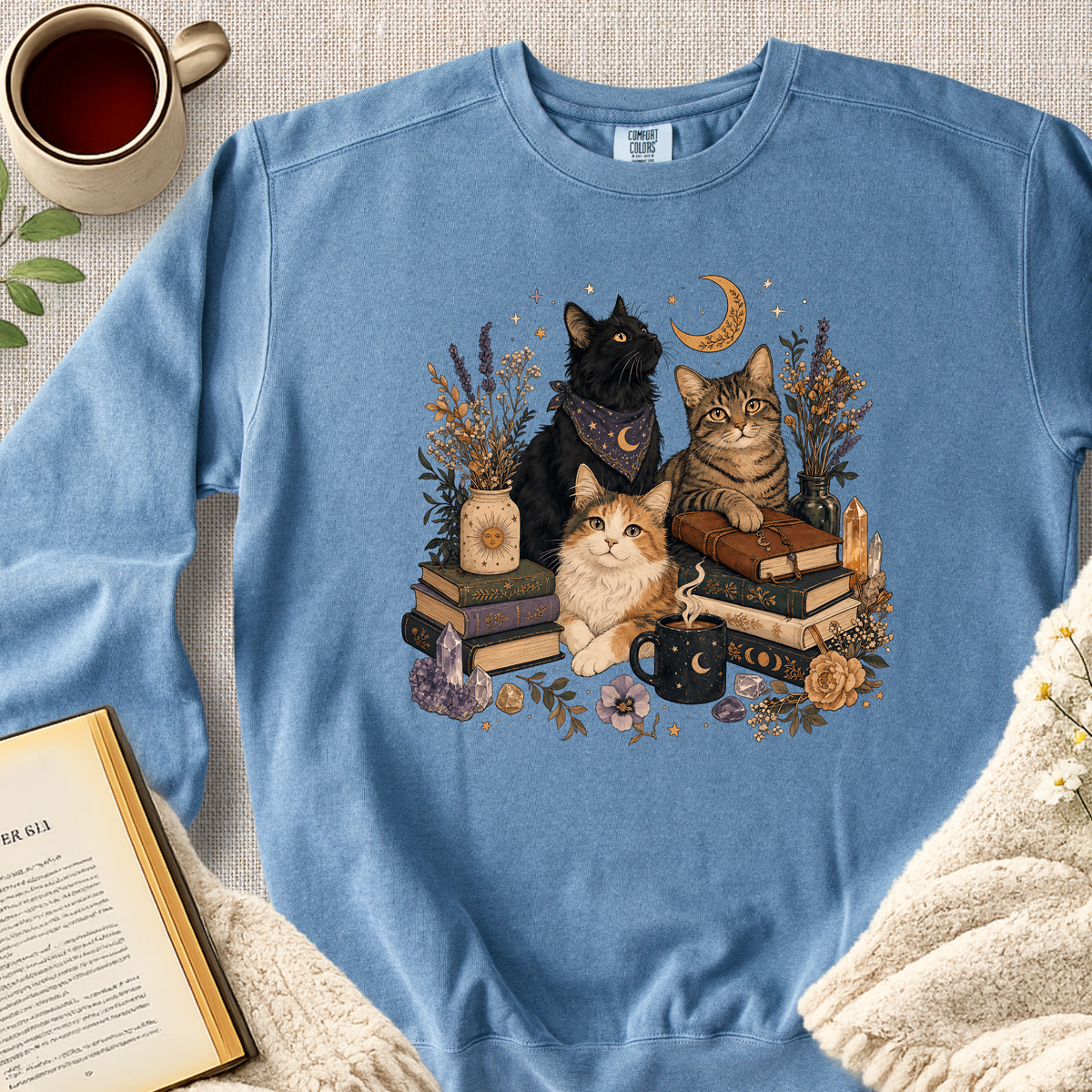Mystical Reader Cats Garment-Dyed Comfort Sweatshirt
