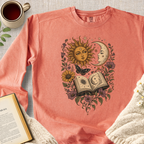 Retro Sun Moon Bookish Garment-Dyed Comfort Sweatshirt