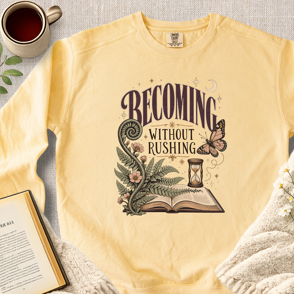 "Becoming Without Rushing" Garment-Dyed Comfort Sweatshirt