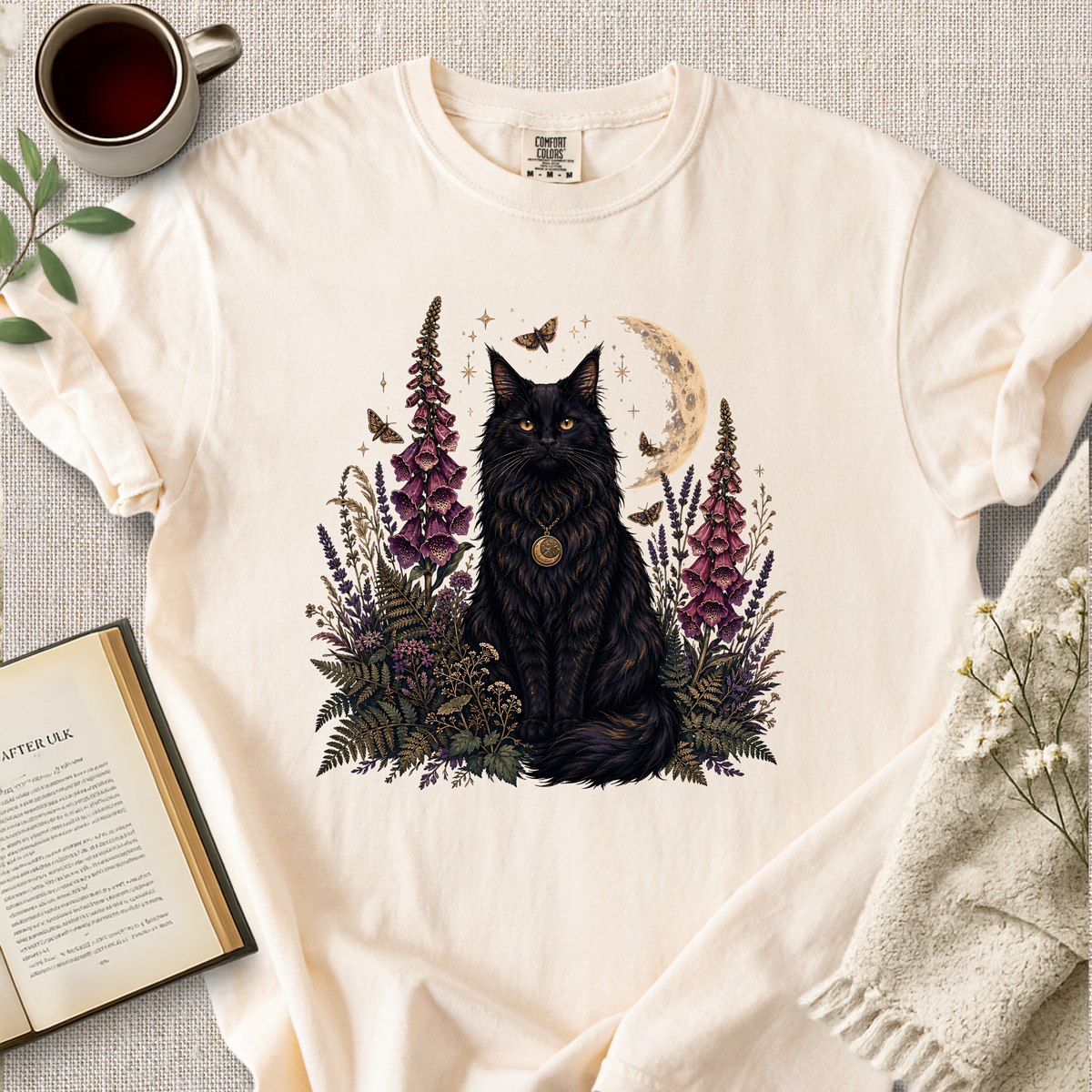 Celestial Black Cat Botanical Cozy Tee