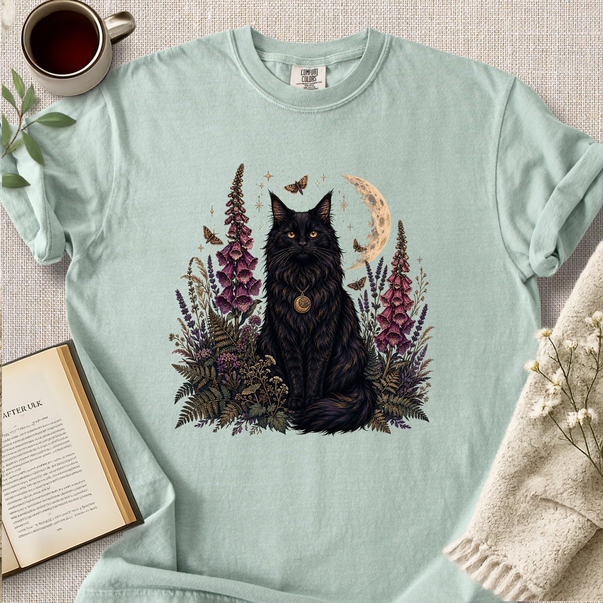Celestial Black Cat Botanical Cozy Tee