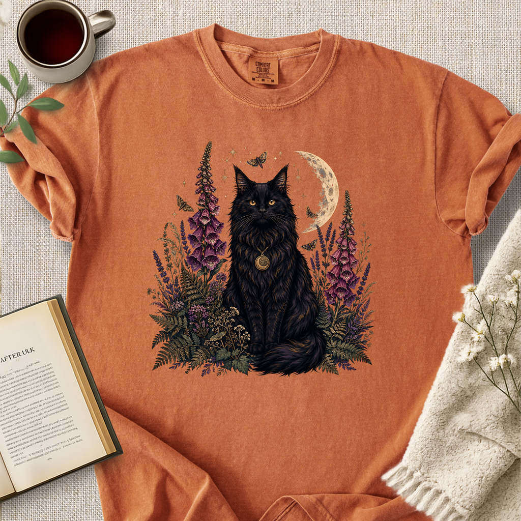 Celestial Black Cat Botanical Cozy Tee