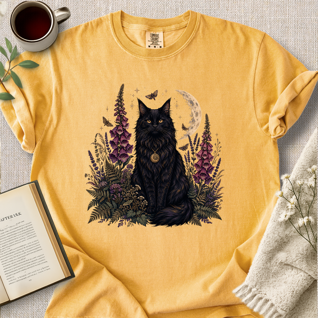 Celestial Black Cat Botanical Cozy Tee