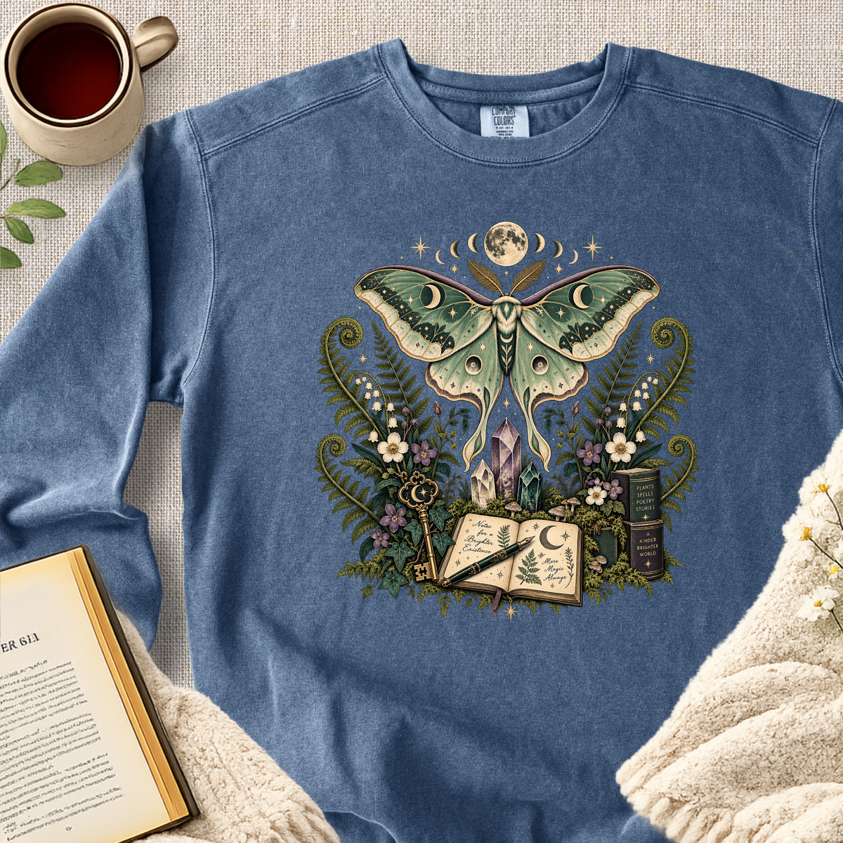 Luna Moth Journal Crystal Garment-Dyed Comfort Sweatshirt