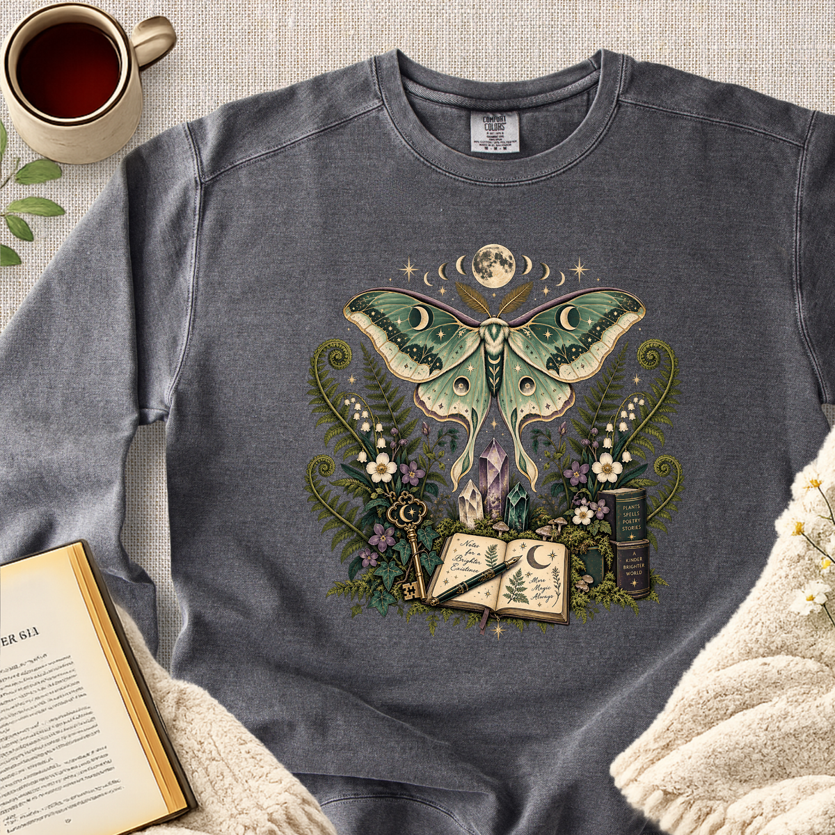 Luna Moth Journal Crystal Garment-Dyed Comfort Sweatshirt