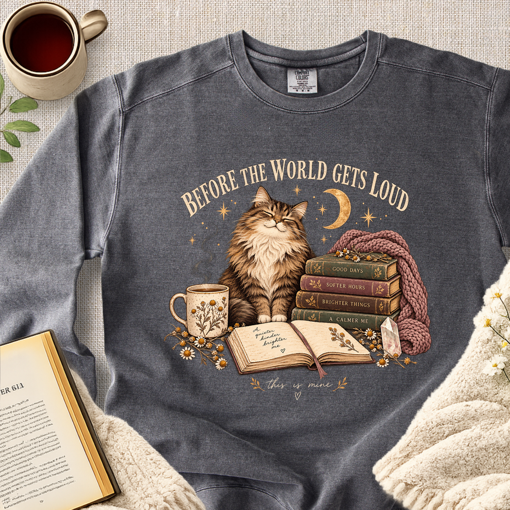 " Before The World Gets Loud" Garment-Dyed Comfort Sweatshirt
