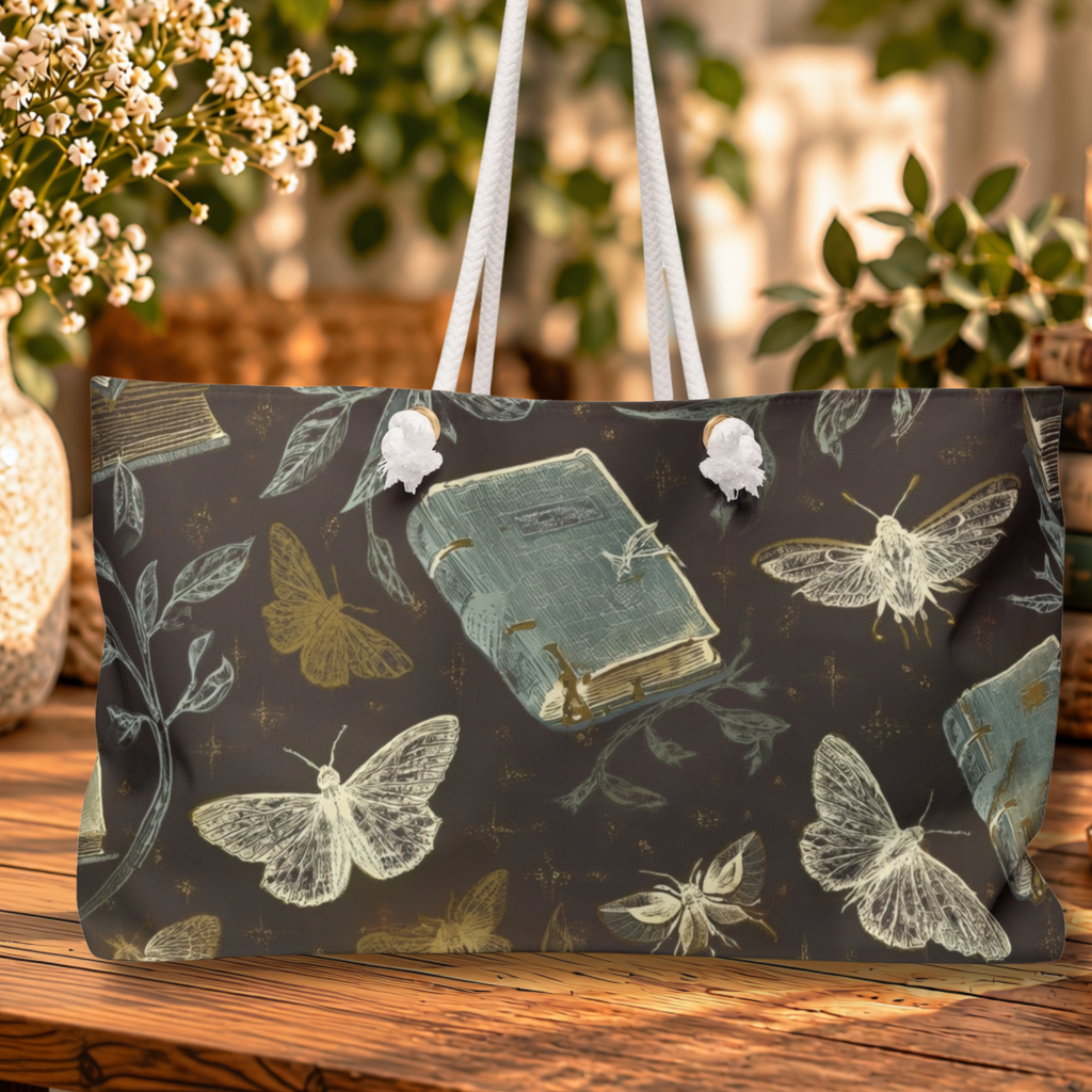 Midnight Library Book & Moth Weekender Bag