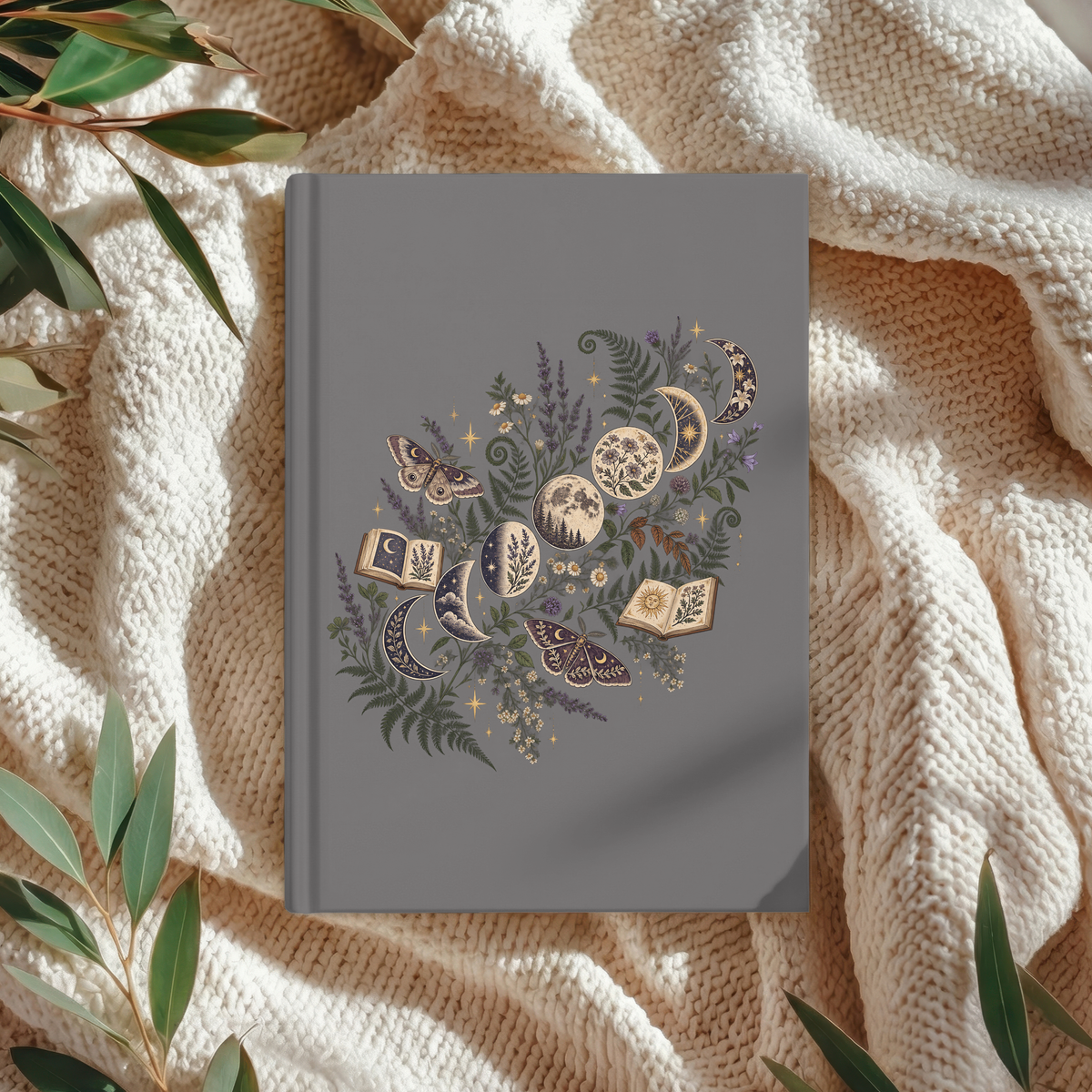 Mystic Moon & Moth Hardcover Journal — Lined Matte Notebook for Witchy Notes, Tarot & Nature Lovers