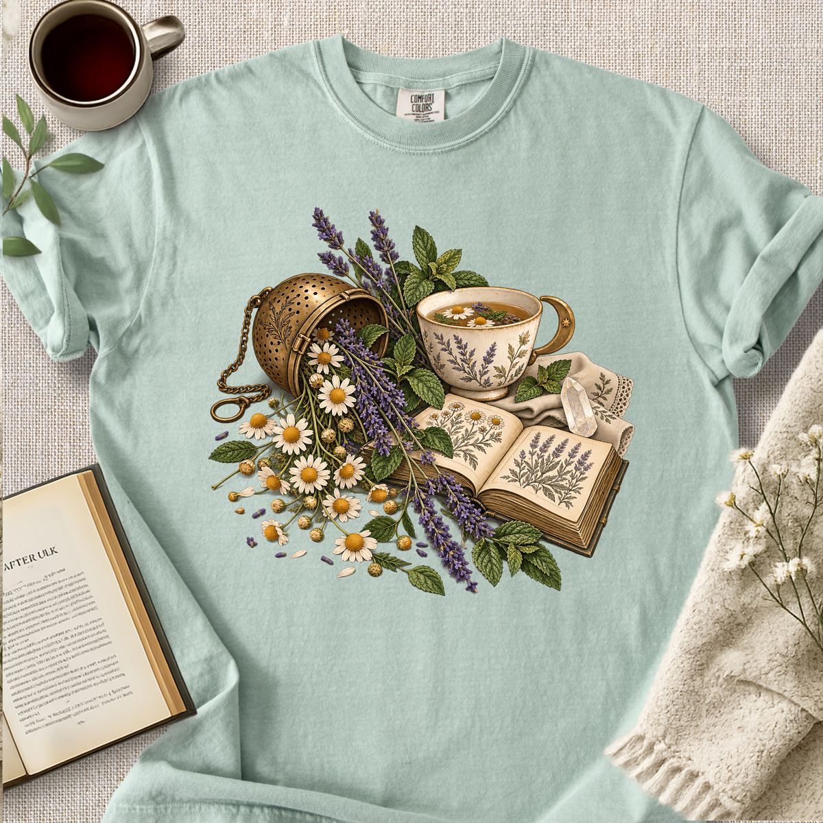 Herbal Tea Botanical Book Lover Cozy Tee