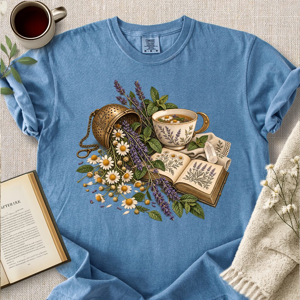 Herbal Tea Botanical Book Lover Cozy Tee