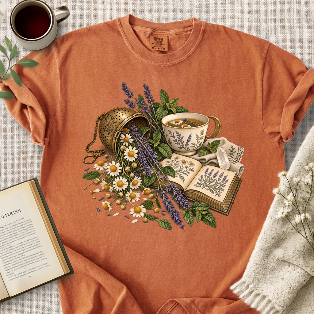 Herbal Tea Botanical Book Lover Cozy Tee